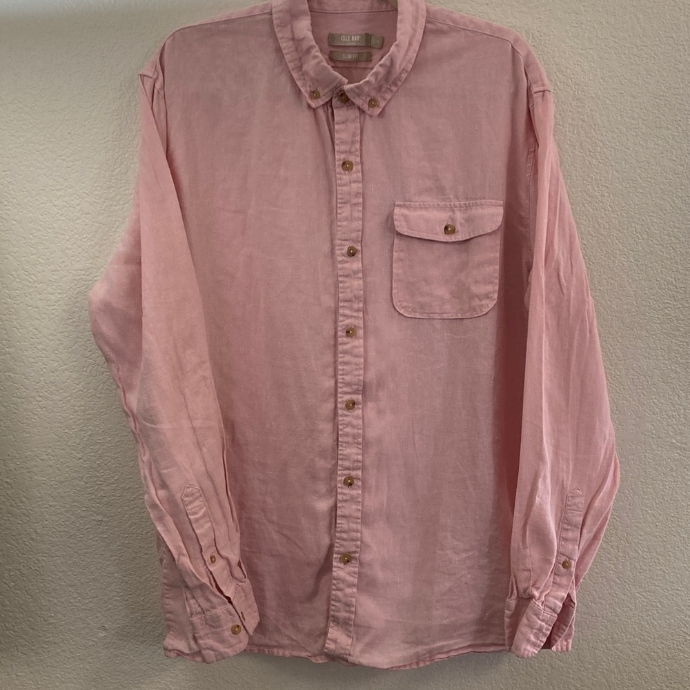 Isle Bay 100% linen Men's Pink Casual Button-Down Shirt slim fit XL
